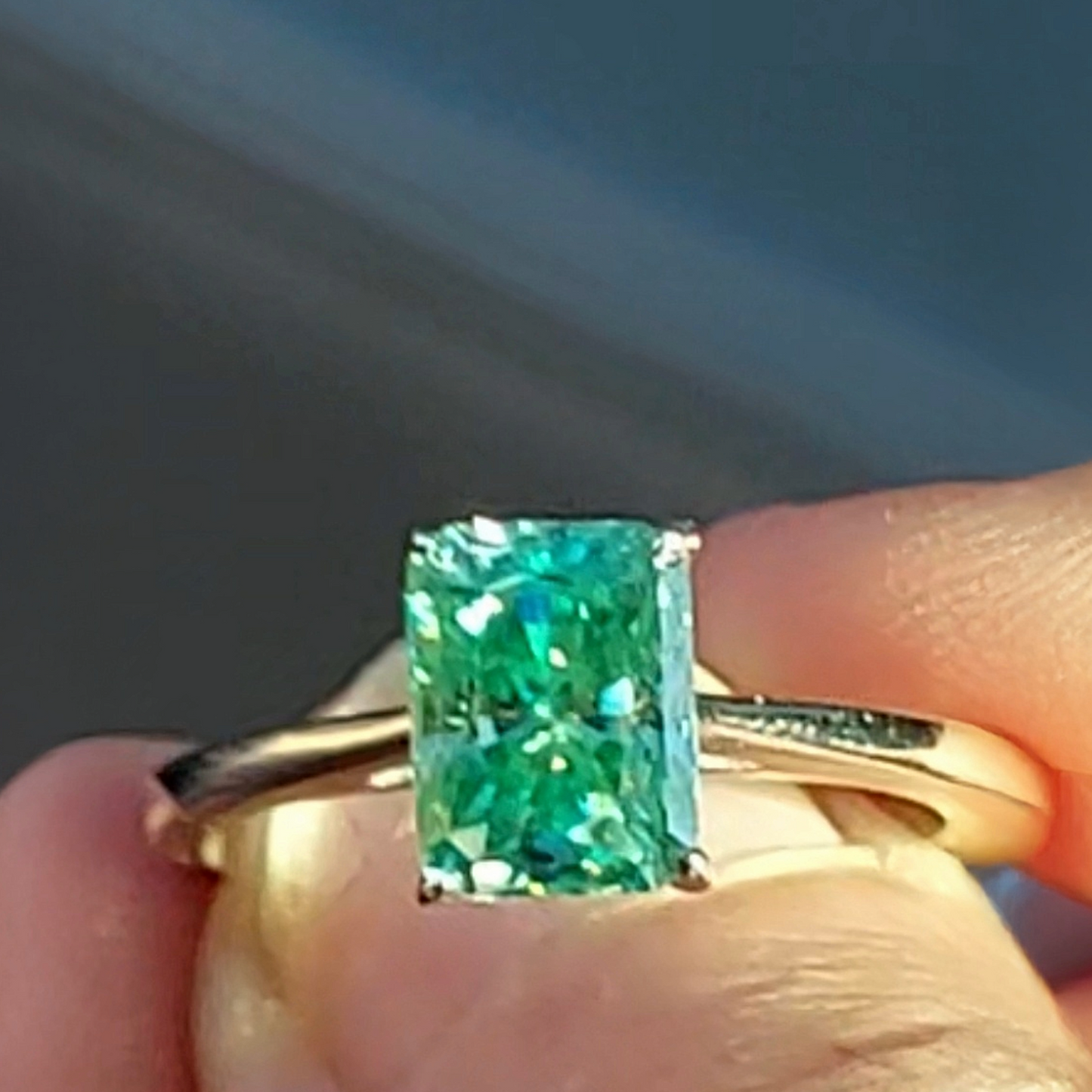 Aqua Noir™ 2ct Teal Cushion Cut Moissanite Ring Platinum-Plated 925