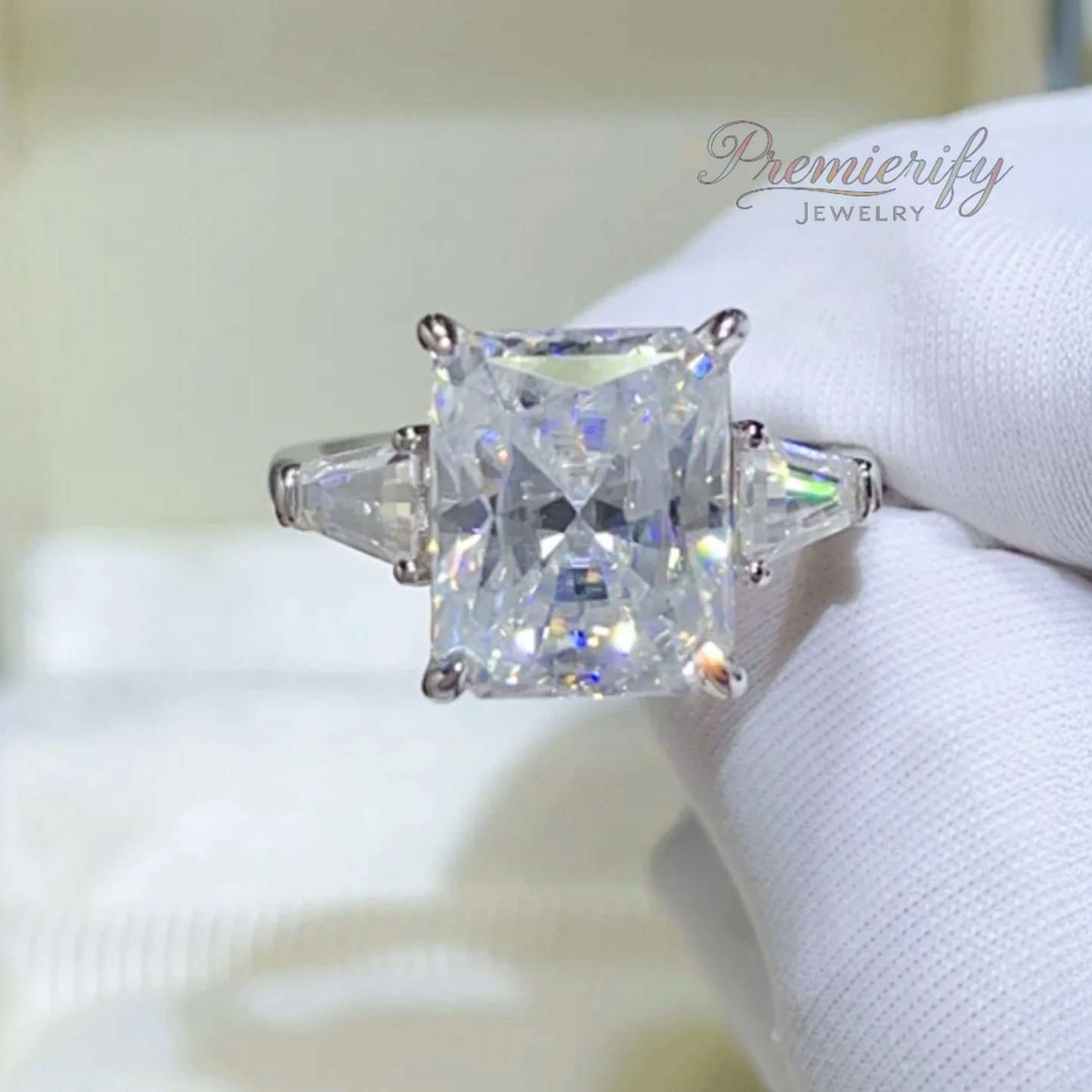 Auridora™ 5ct D-VVS Radiant Moissanite Trillion Side Engagement Ring