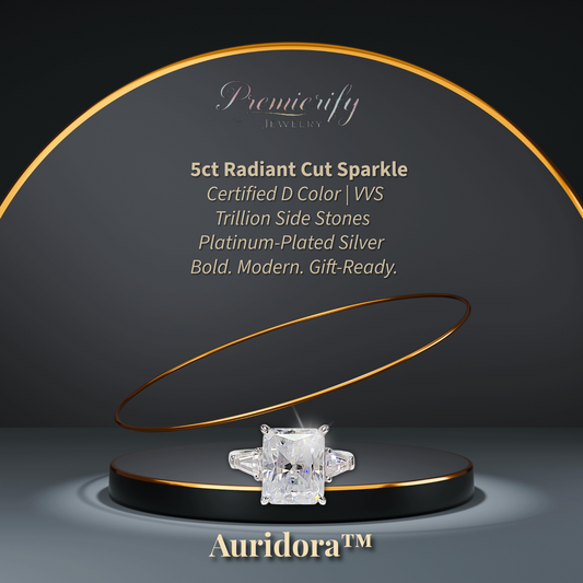 Auridora™ 5ct D-VVS Radiant Moissanite Trillion Side Engagement Ring