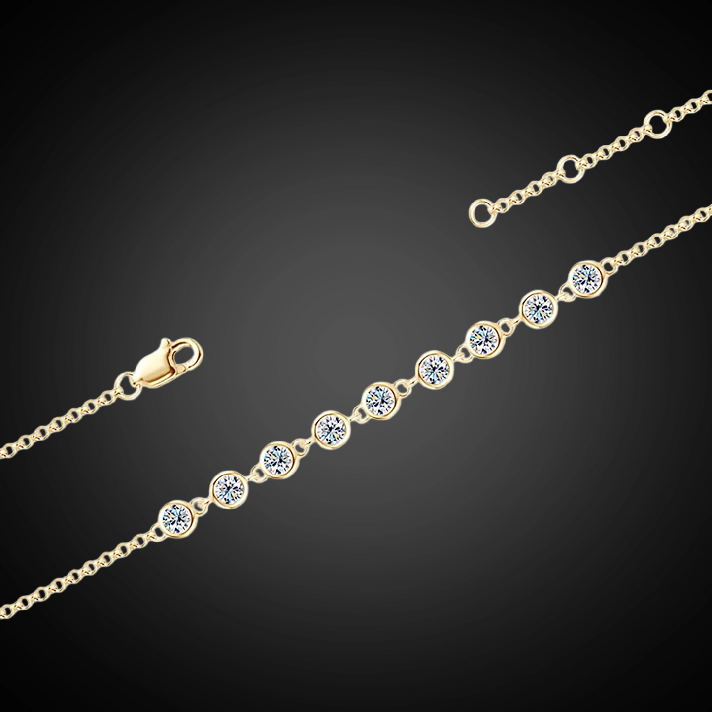 Gold bracelet with diamond accents on a dark background