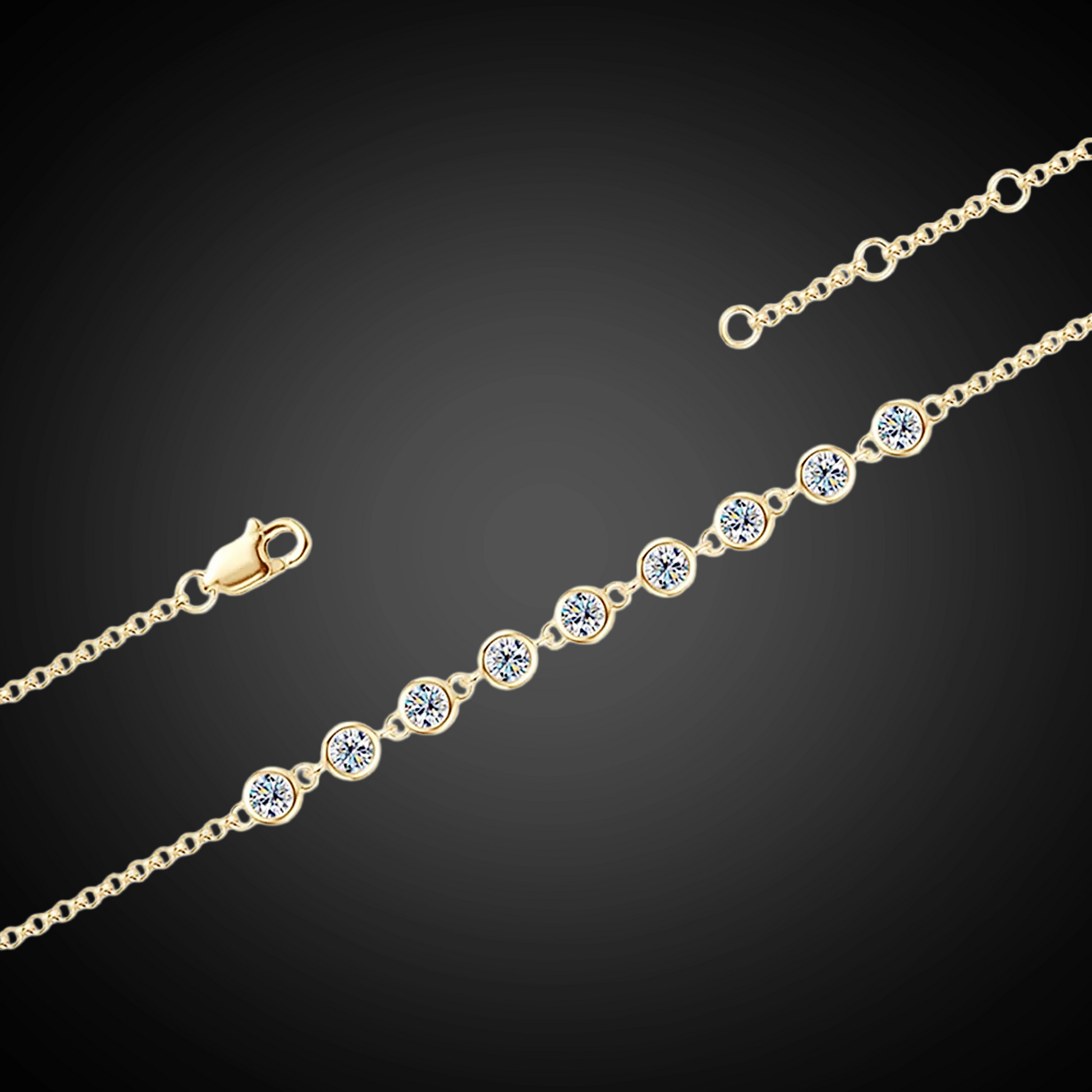 Gold bracelet with diamond accents on a dark background
