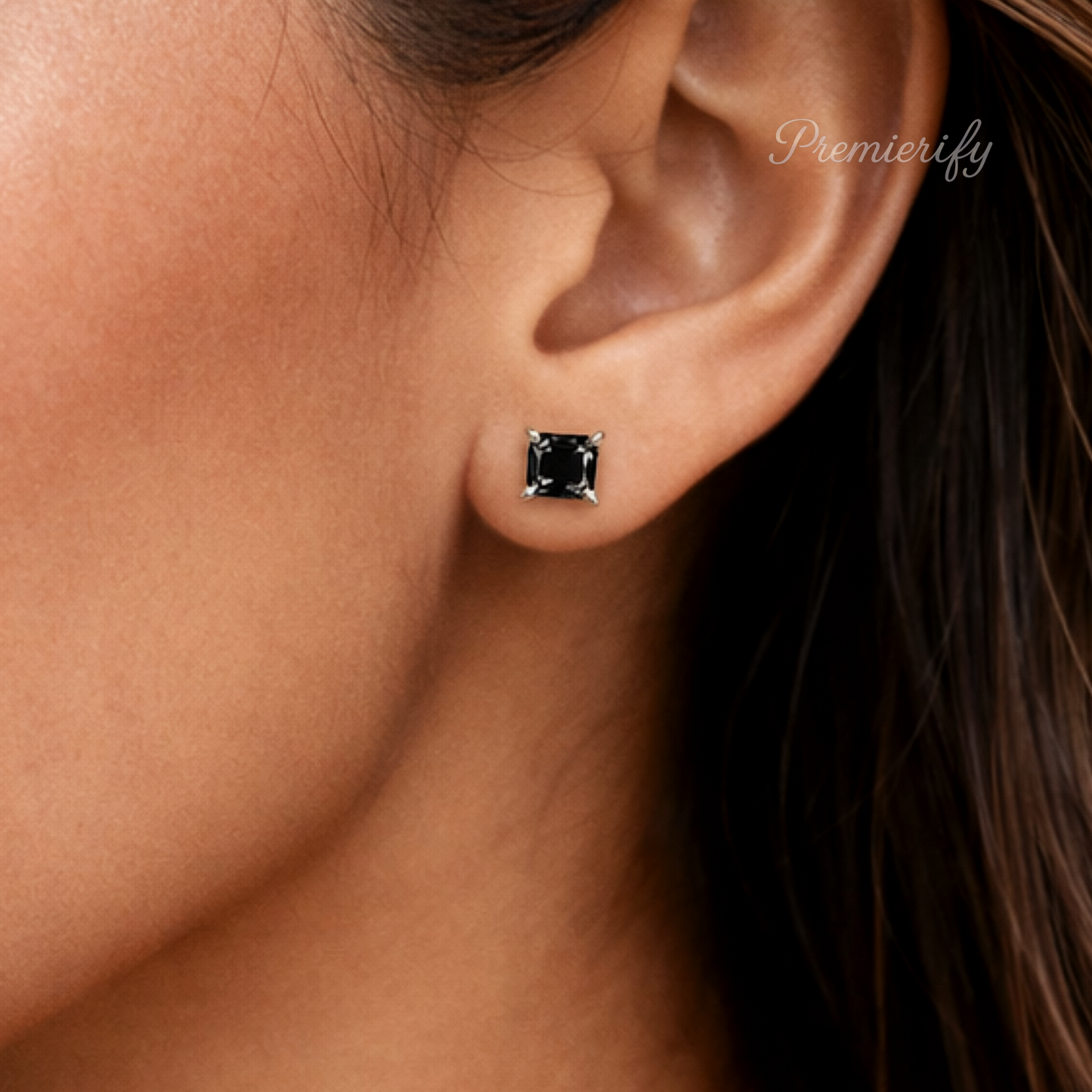 Black 2ct Moissanite Stud Earrings — Platinum-Plated 925 Sterling Silver