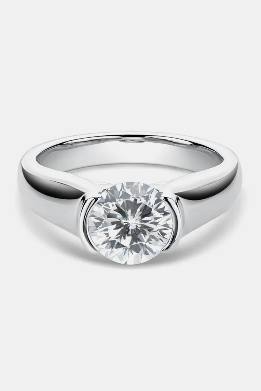 "Axisline™ 1.5 carat bezel-set moissanite solitaire ring in polished 925 sterling silver.