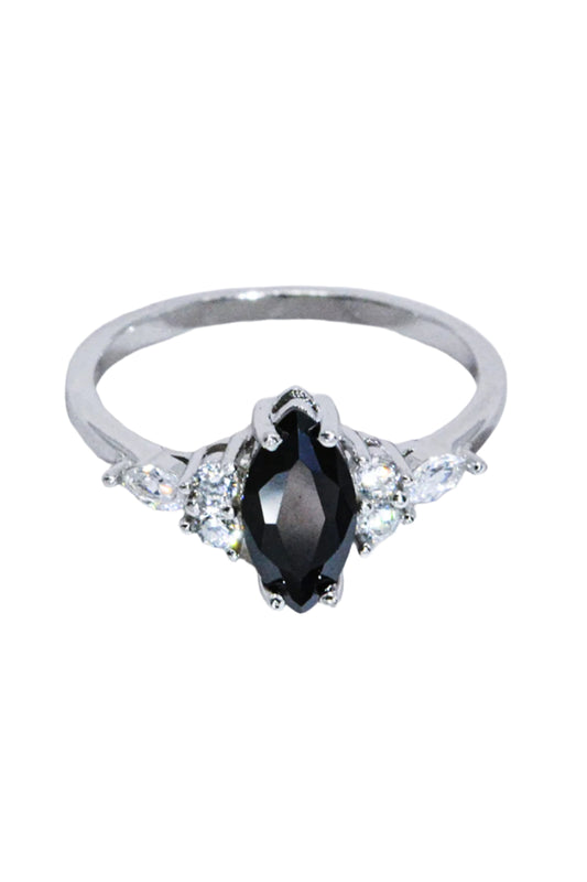Savell™ | Premierify™ Black Agate Marquise Ring in Platinum Finish