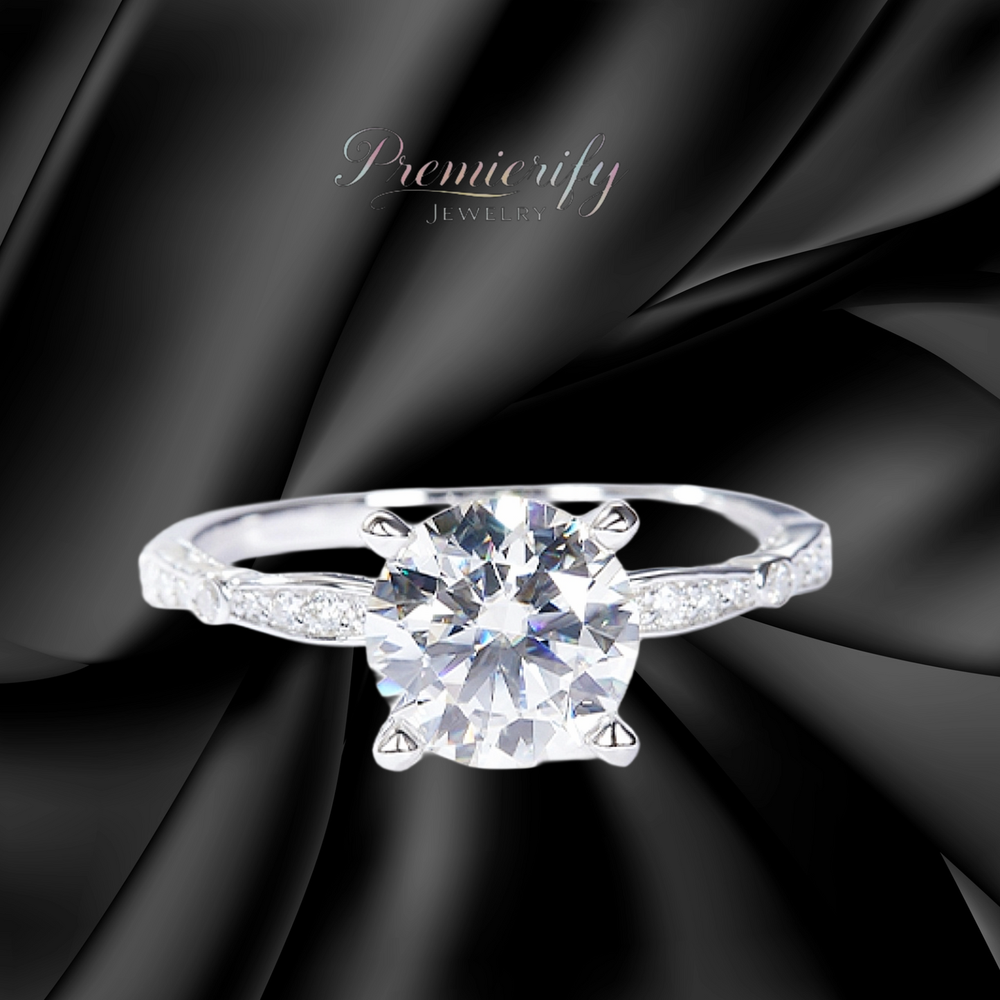 Calvea™ – 1.5ct D-VVS Round Moissanite Engagement Ring Platinum-Plated