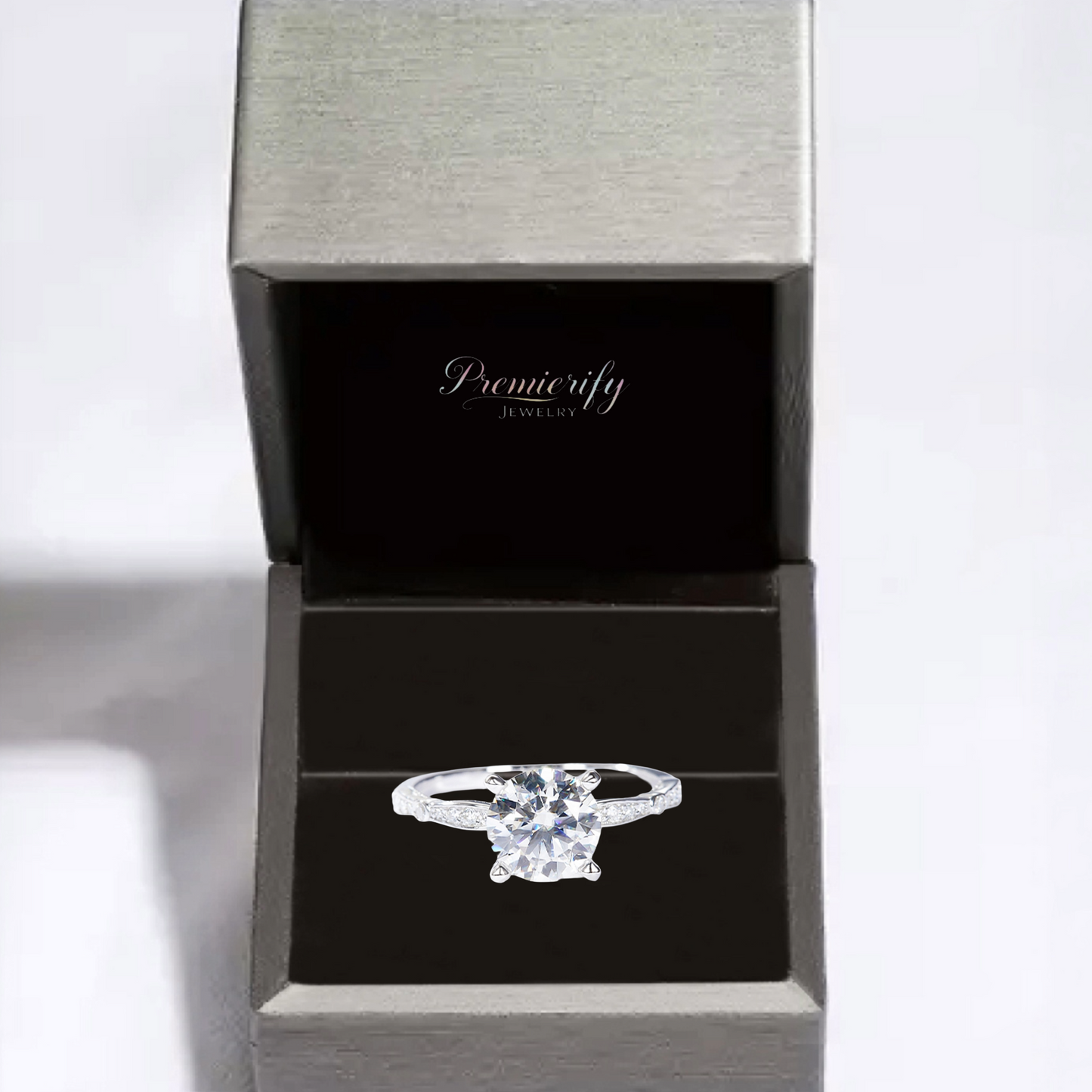 Calvea™ – 1.5ct D-VVS Round Moissanite Engagement Ring Platinum-Plated