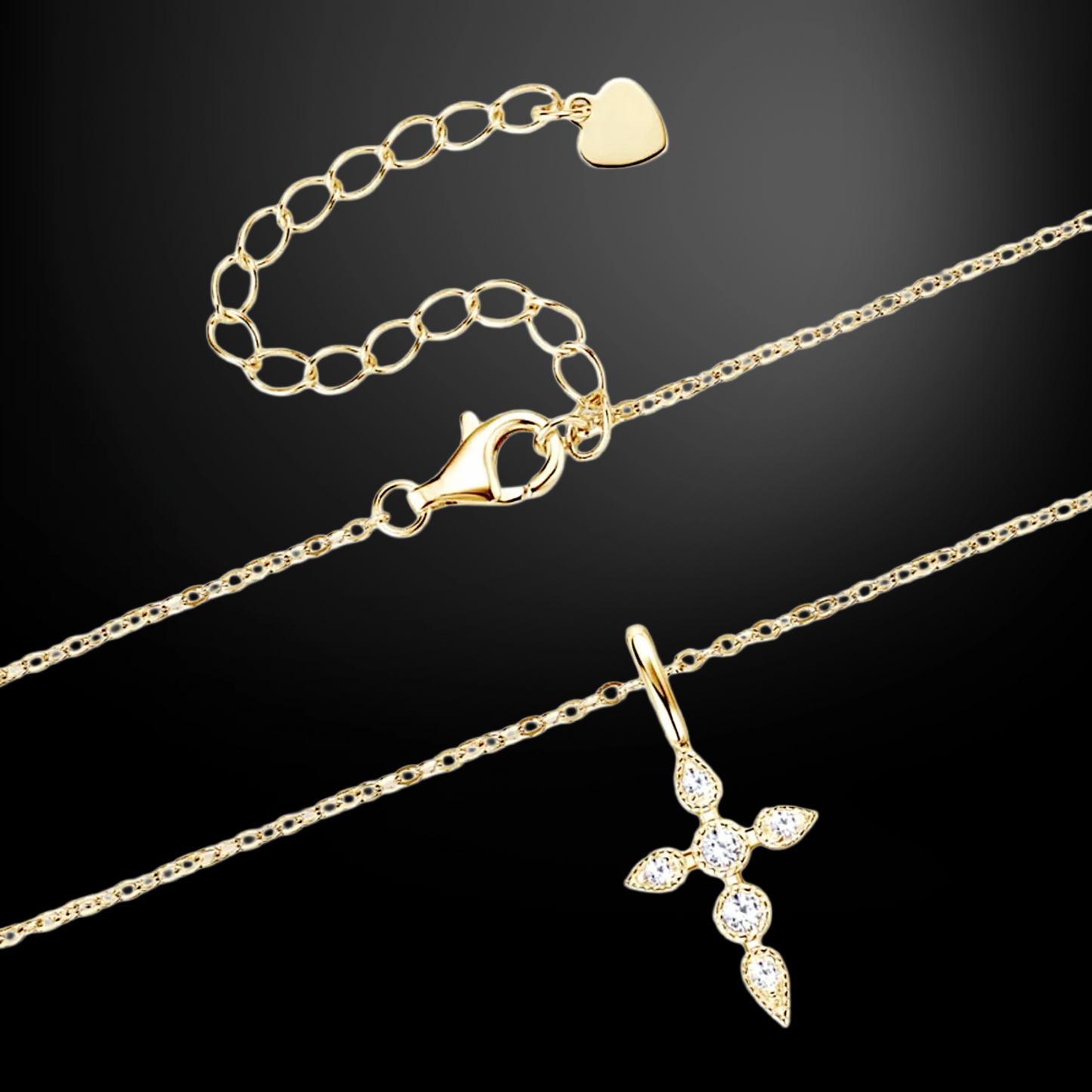 Moissanite Cross Necklace – Dainty Pendant • 925 Sterling Silver • Platinum or 18k Plated