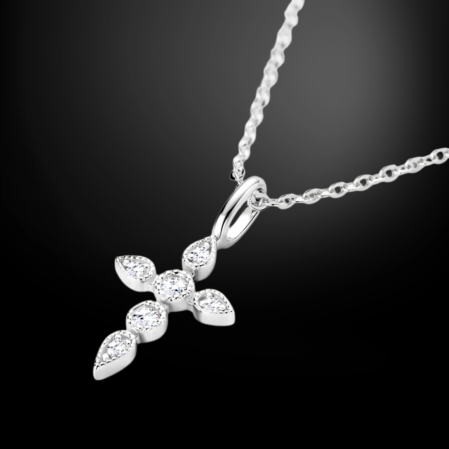 Moissanite Cross Necklace – Dainty Pendant • 925 Sterling Silver • Platinum or 18k Plated