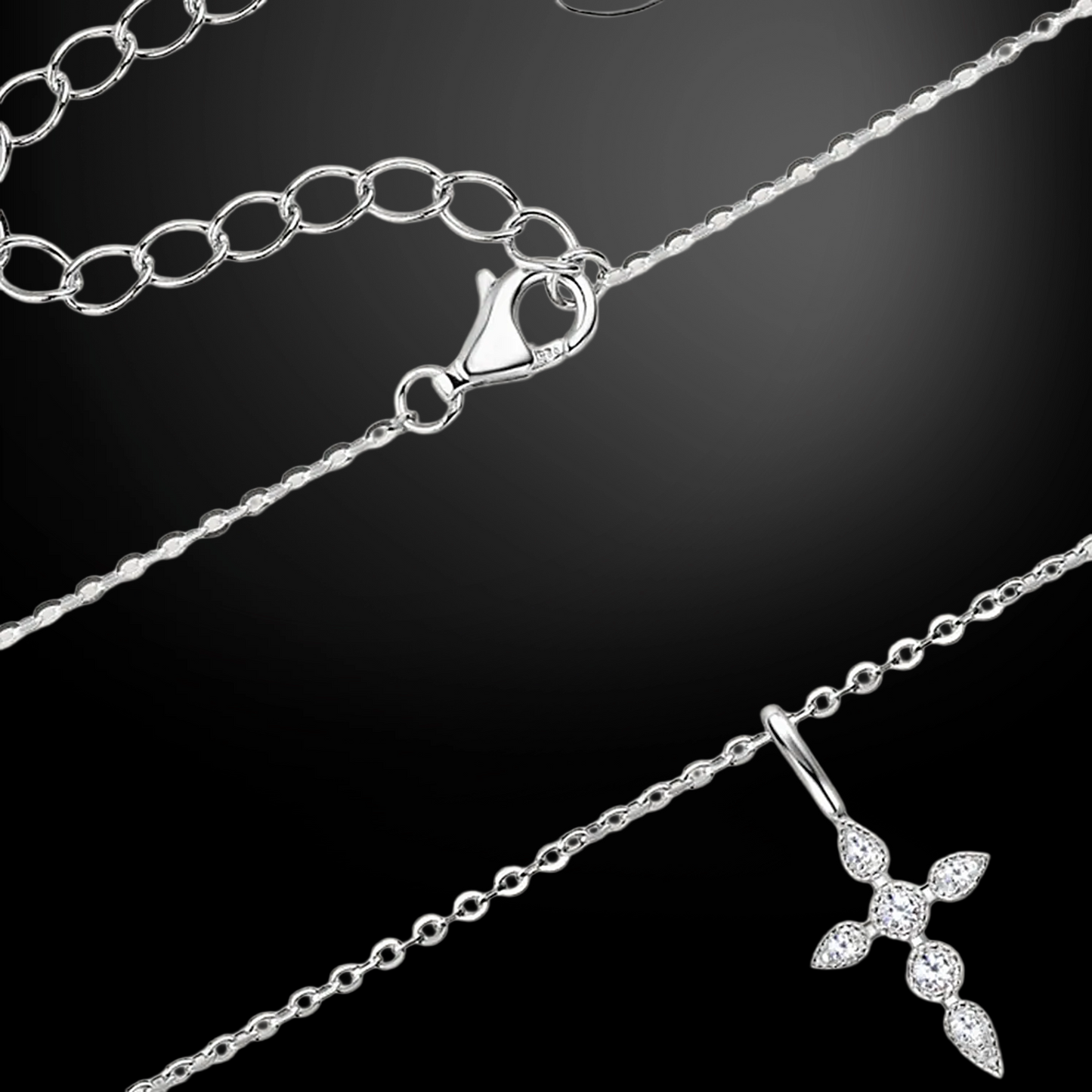 Moissanite Cross Necklace – Dainty Pendant • 925 Sterling Silver • Platinum or 18k Plated