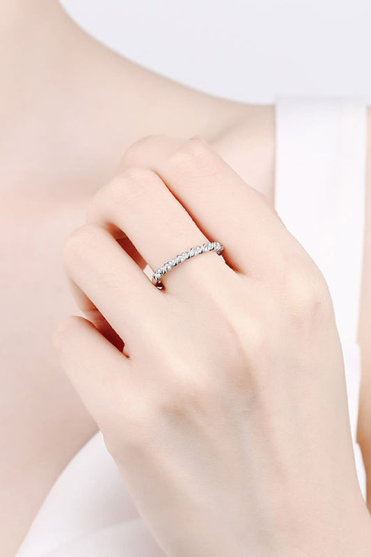 Premierify Ring-Luxe Half-Eternity Moissanite Band – Rhodium Radiance