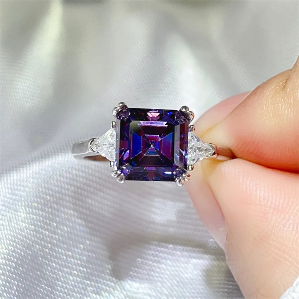 Veloura | 3-Carat Radiant Moissanite Ring in Platinum-Plated 925 Sterling Silver
