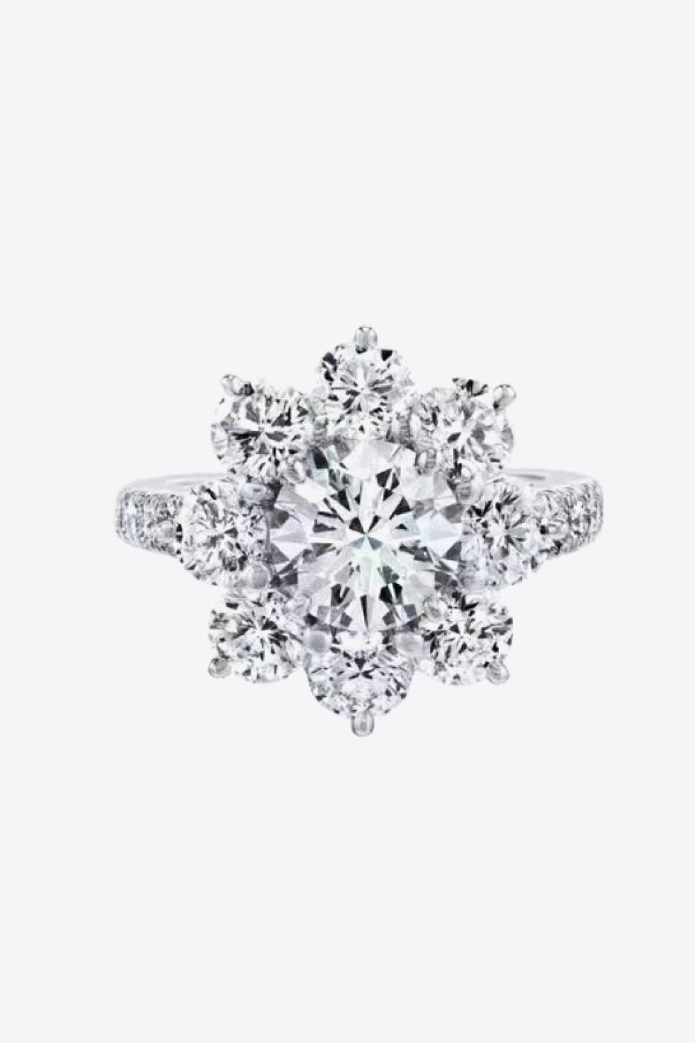 Fleur d’Éclat – 1CT Moissanite Flower Ring in Platinum-Plated 925 Silver