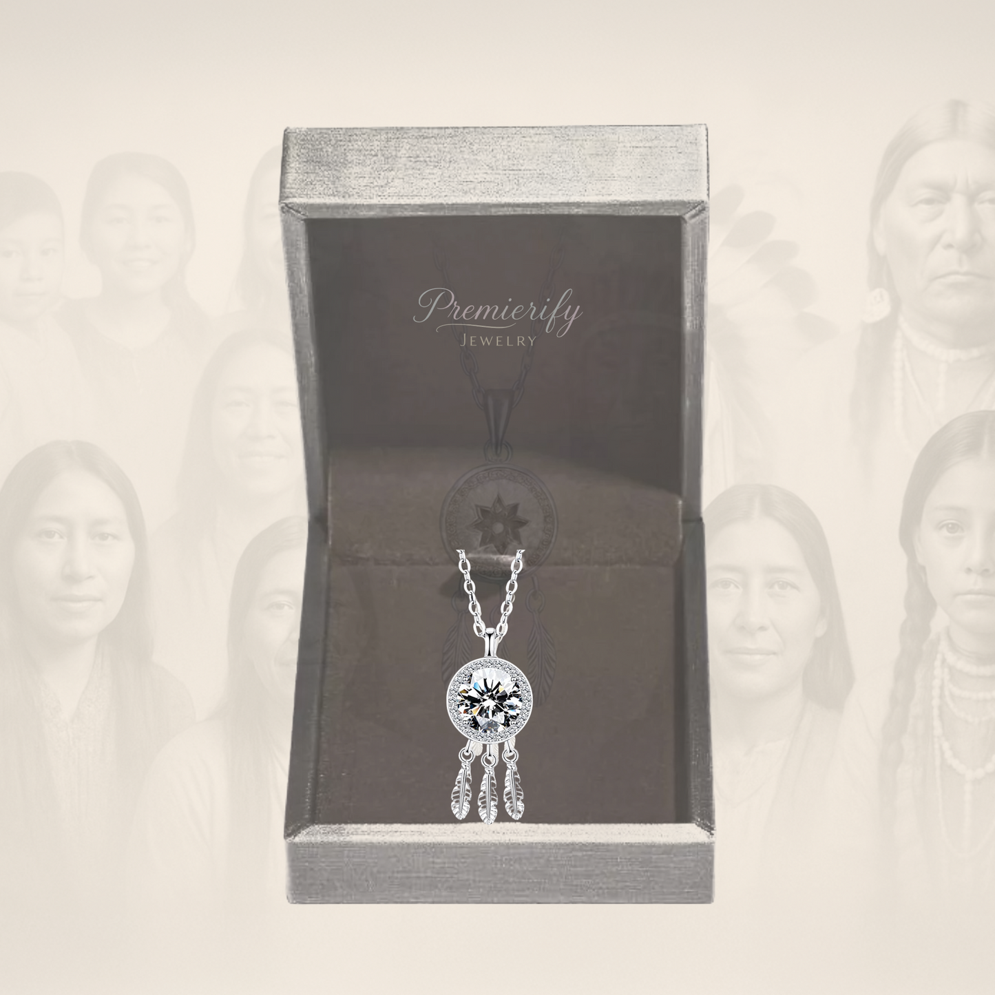 Silver necklace with a pendant in a Premierify Jewelry box