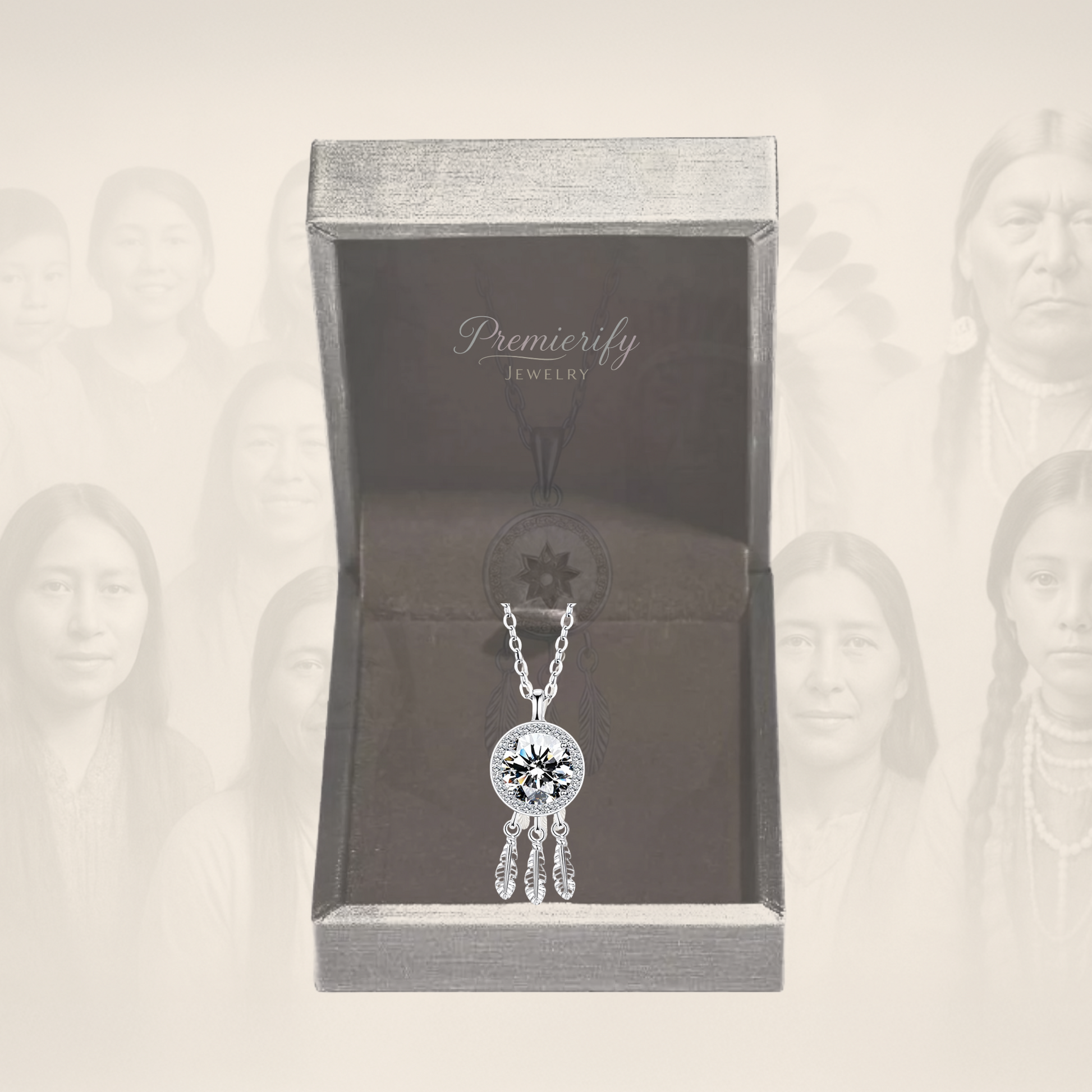 Silver necklace with a pendant in a Premierify Jewelry box