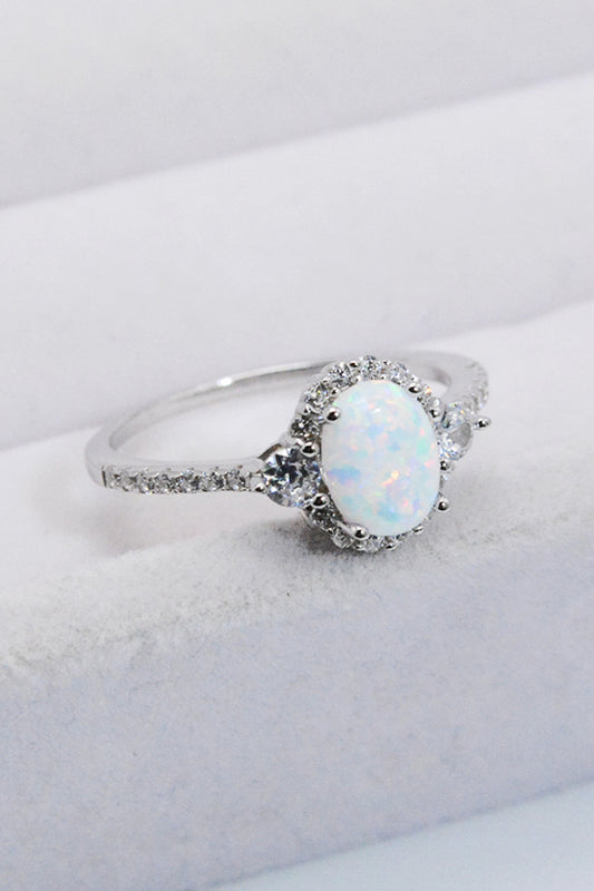 Iridesse™ opal halo ring in platinum-plated 925 sterling silver — Premierify 925™