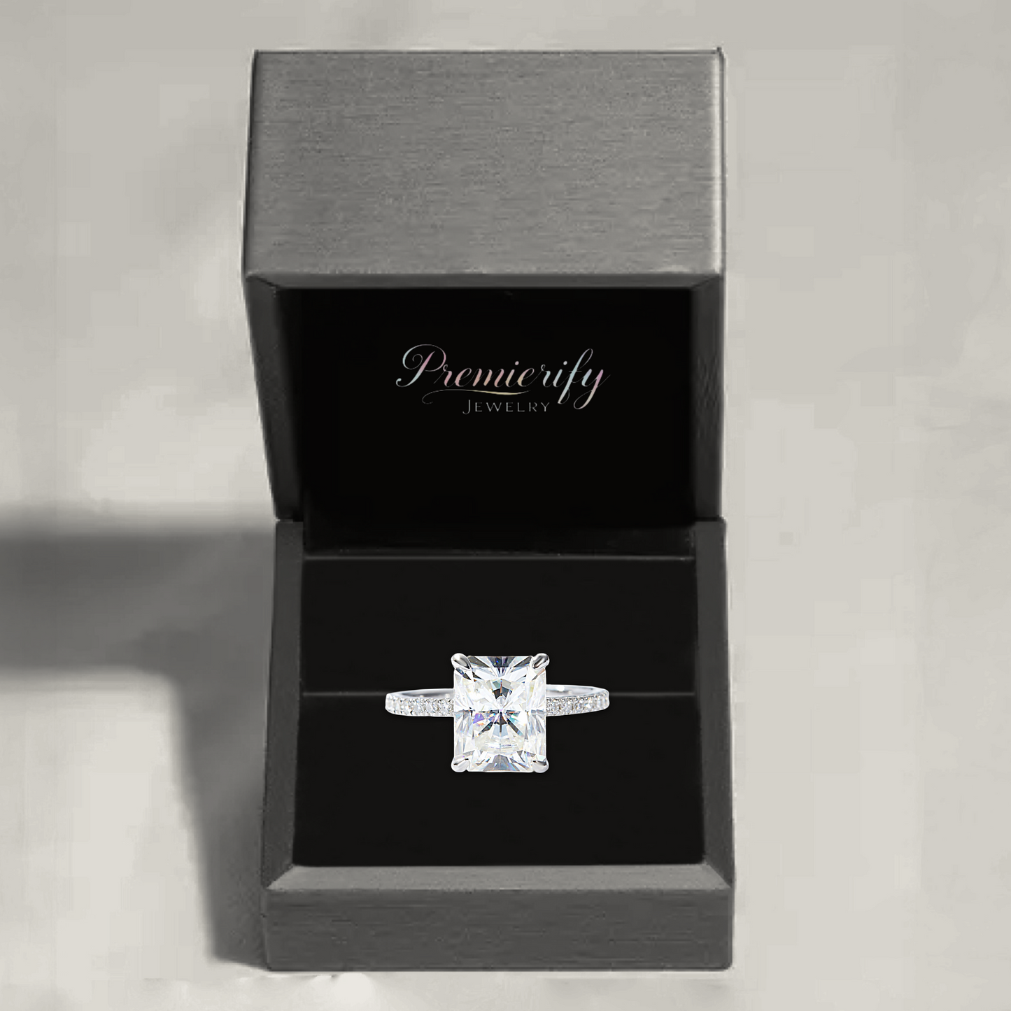 Echelon™ 4ct Radiant-Cut Moissanite Engagement Ring – Platinum-Plated 925