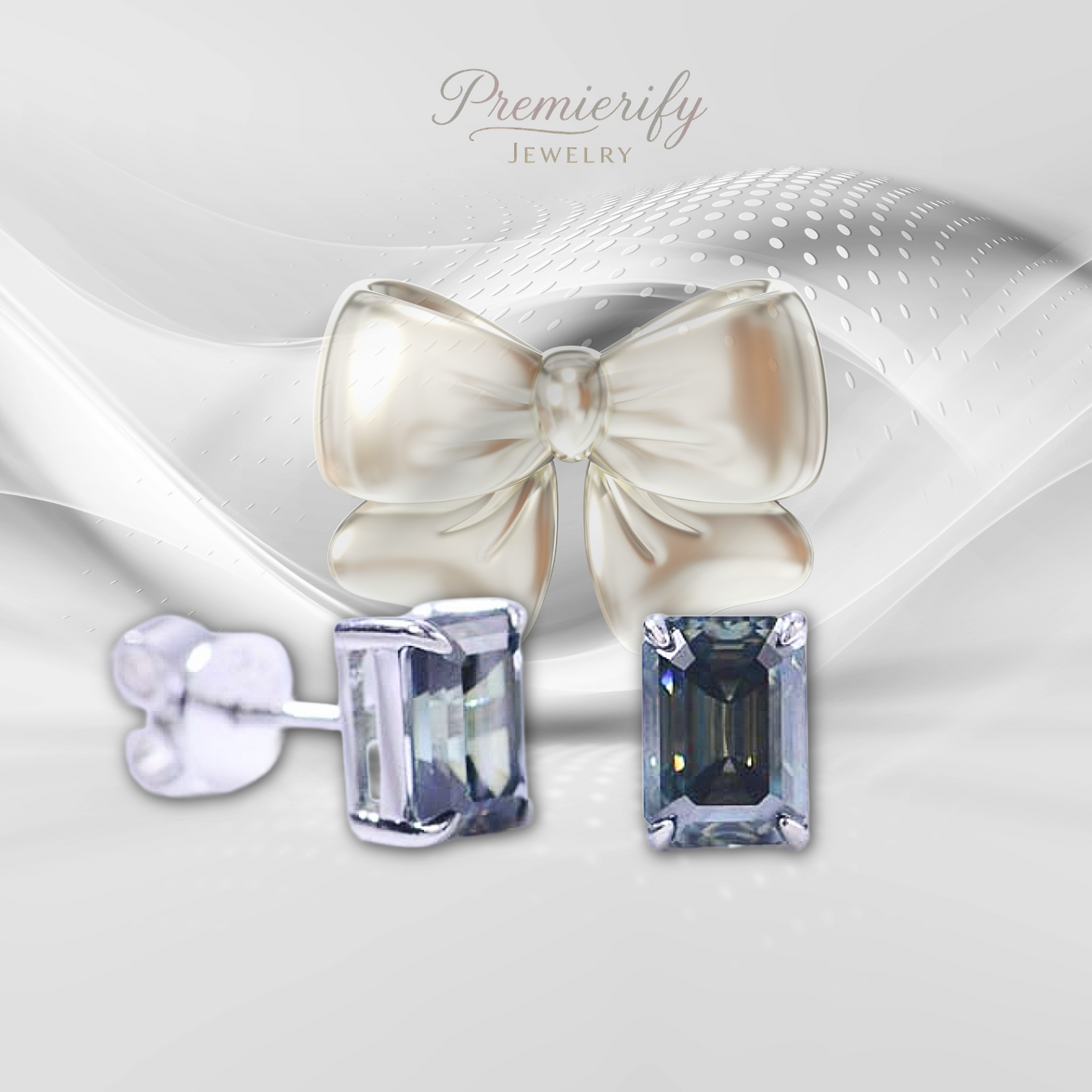 Jewelry set with bow and gemstones on a white background, branded 'Premierify Jewelry'.
