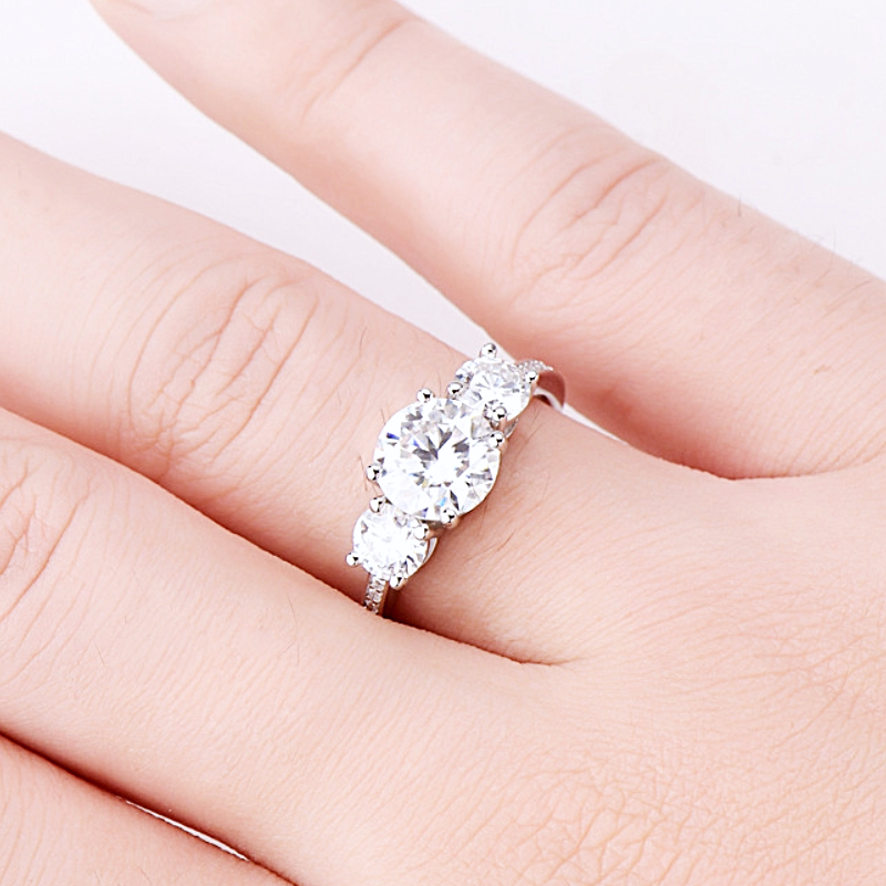 Eterna Trio™ 3ct Moissanite Three-Stone Engagement Ring Platinum Plated 925