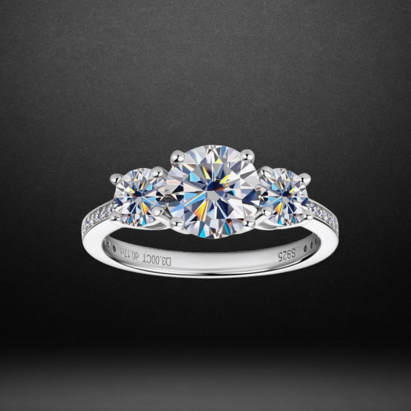 Eterna Trio™ 3ct Moissanite Three-Stone Engagement Ring Platinum Plated 925