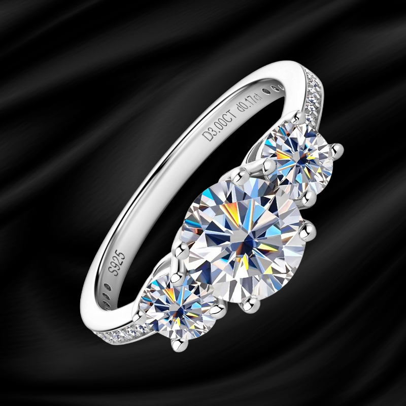 Eterna Trio™ 3ct Moissanite Three-Stone Engagement Ring Platinum Plated 925