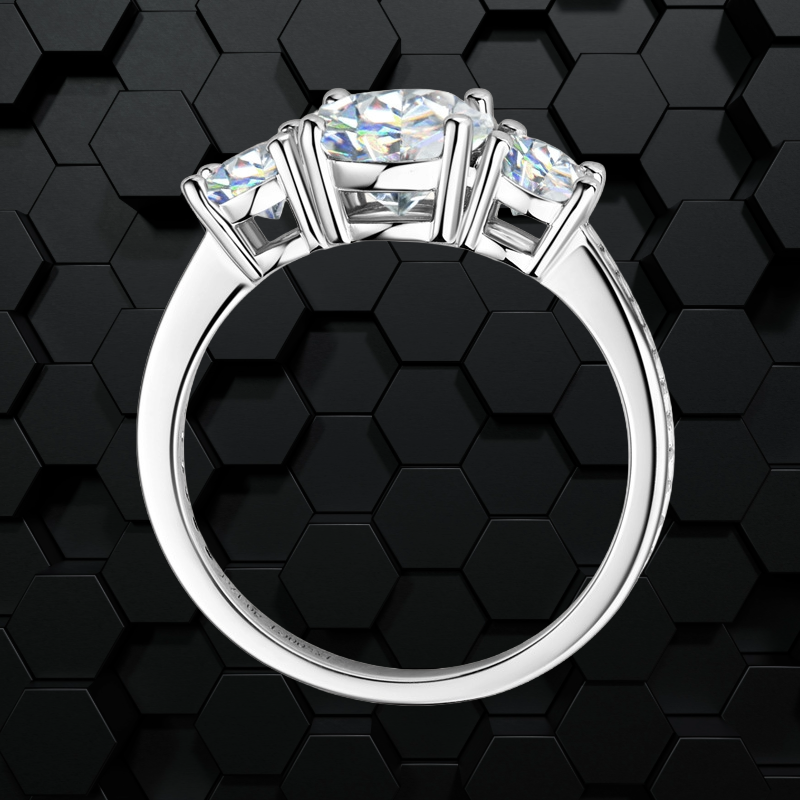 Eterna Trio™ 3ct Moissanite Three-Stone Engagement Ring Platinum Plated 925