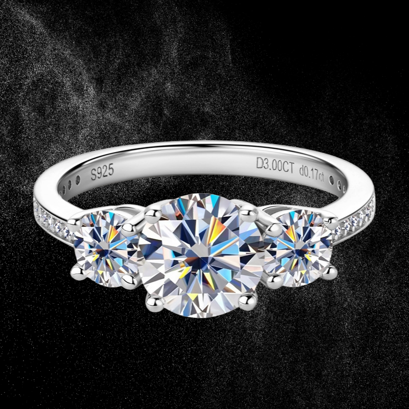 Eterna Trio™ 3ct Moissanite Three-Stone Engagement Ring Platinum Plated 925
