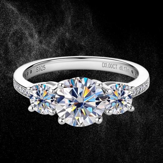 Eterna Trio™ 3ct Moissanite Three-Stone Engagement Ring Platinum Plated 925