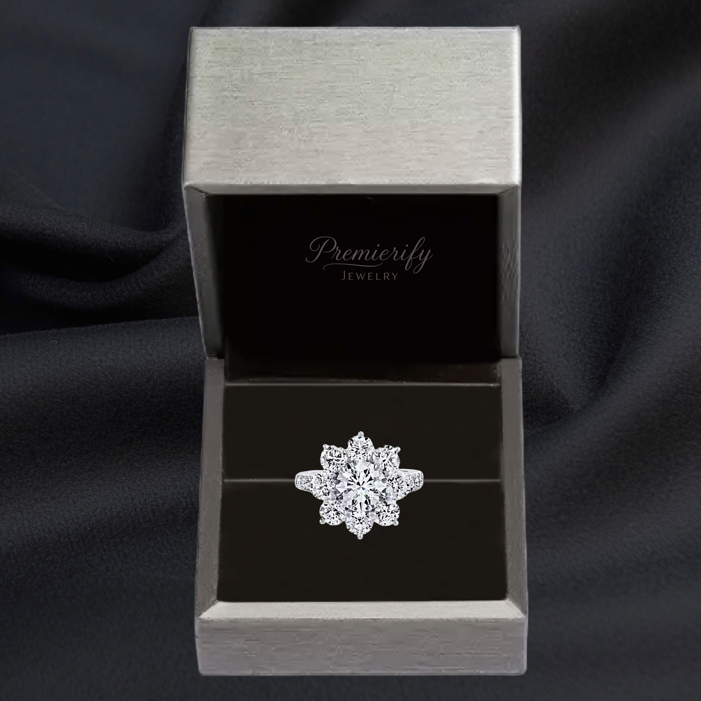 Fleur d’Éclat Ring – 1 Ct. Moissanite Flower | Platinum 925 Silver