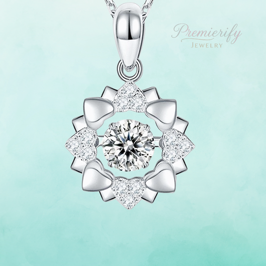 Silver pendant with diamond accents on a light blue background, featuring the 'Premierify Jewelry' brand.