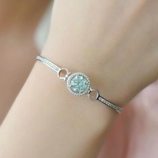 Moissanite tennis bracelet on model.