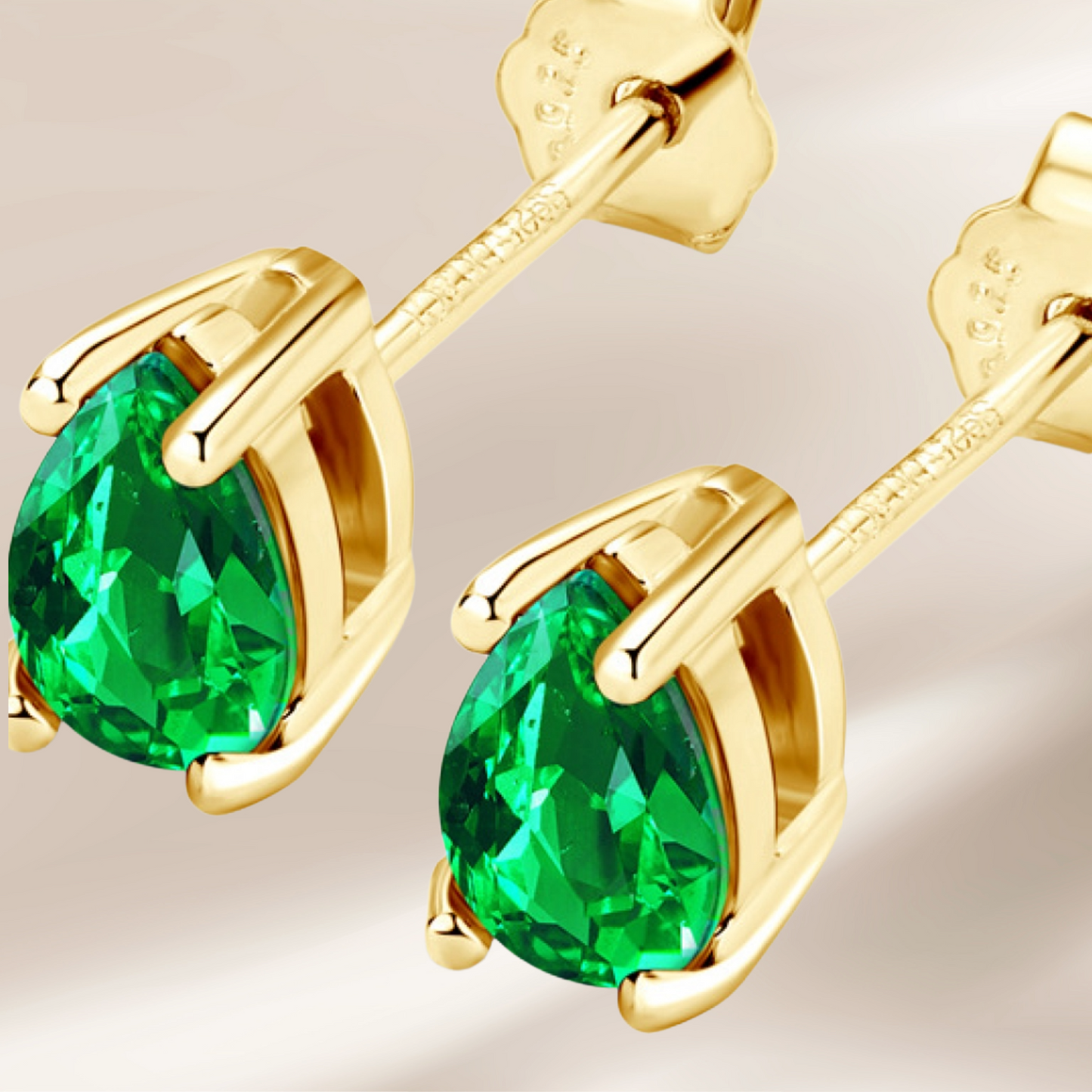 Premierify™ Lab-Grown Emerald Stud Earrings — 18K Gold-Plated 925 Sterling Silver