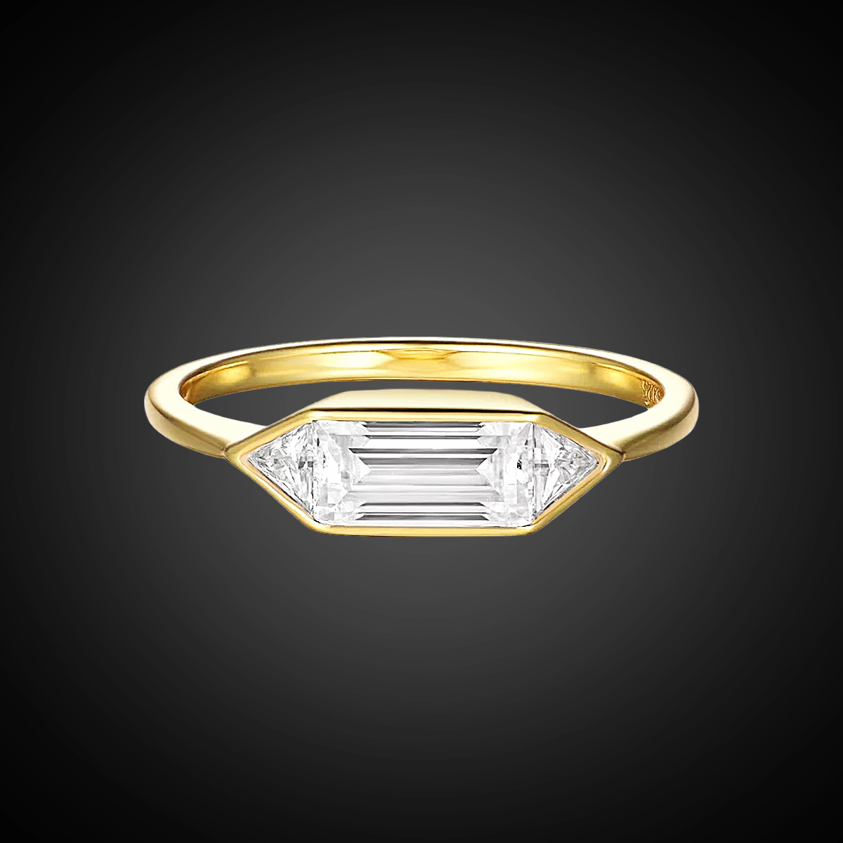Gold ring with a diamond on a black background