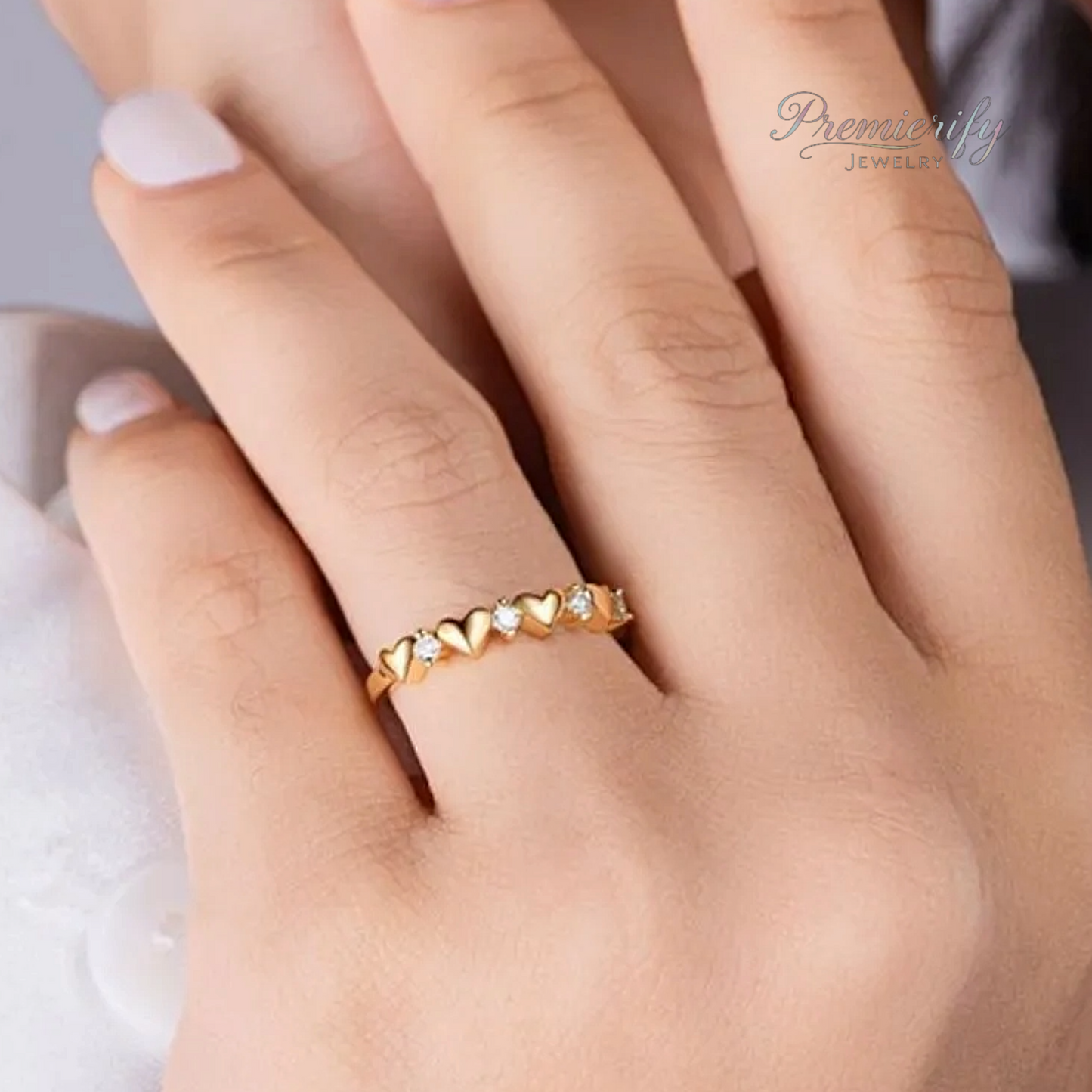 Lovelinked™ 18k Gold Plated Sterling Silver Moissanite Heart Ring