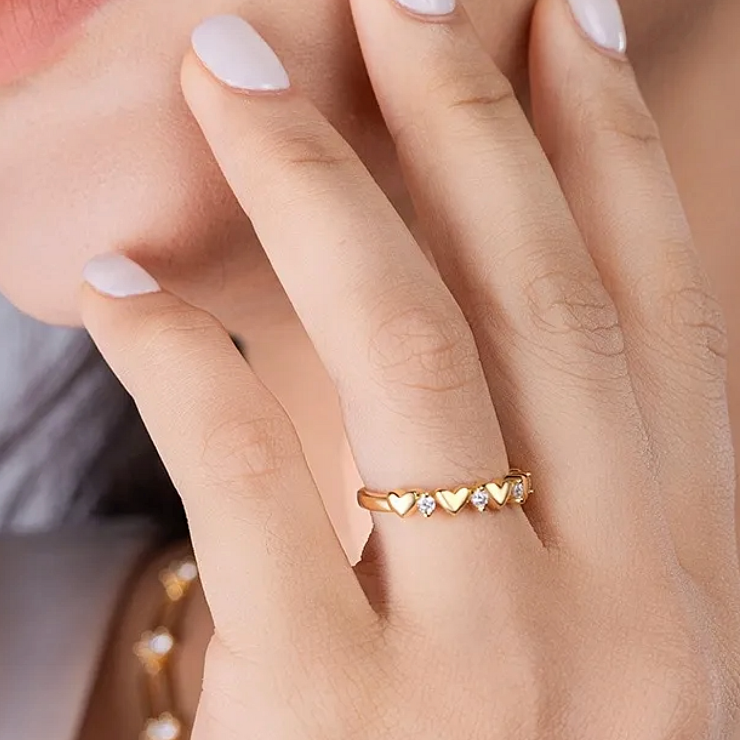 Lovelinked™ 18k Gold Plated Sterling Silver Moissanite Heart Ring