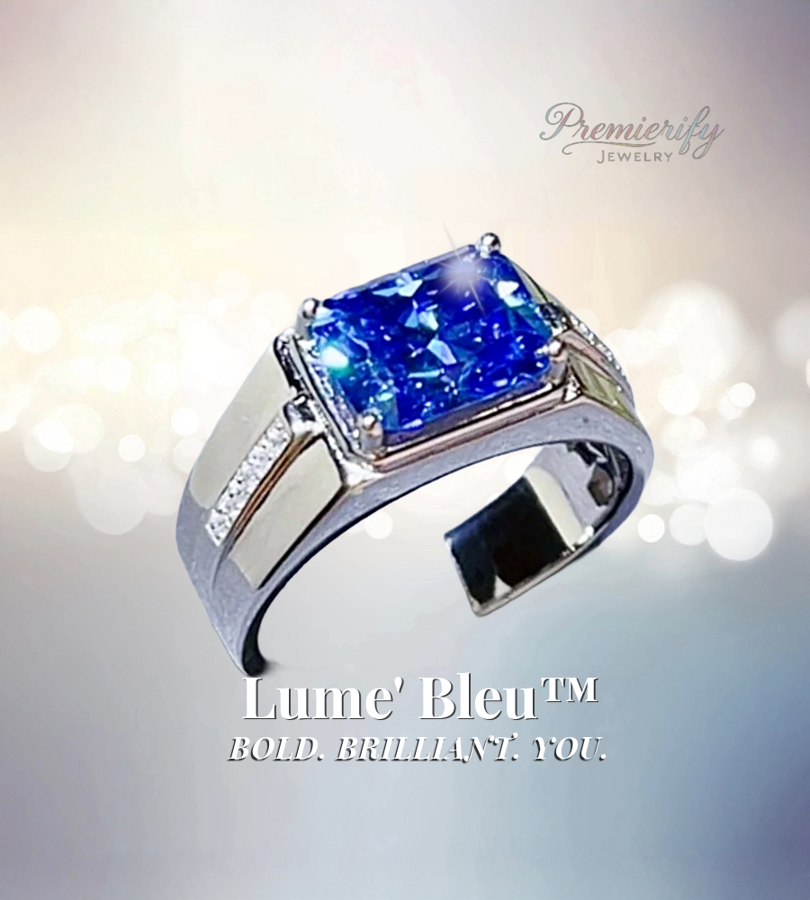 Lume Bleu™ 2ct Blue East West Bezel Moissanite Statement Ring
