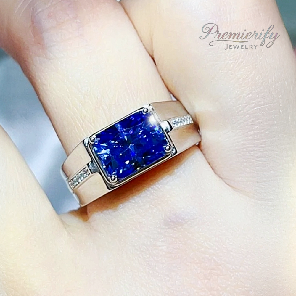 Lume Bleu™ 2ct Blue East West Bezel Moissanite Statement Ring