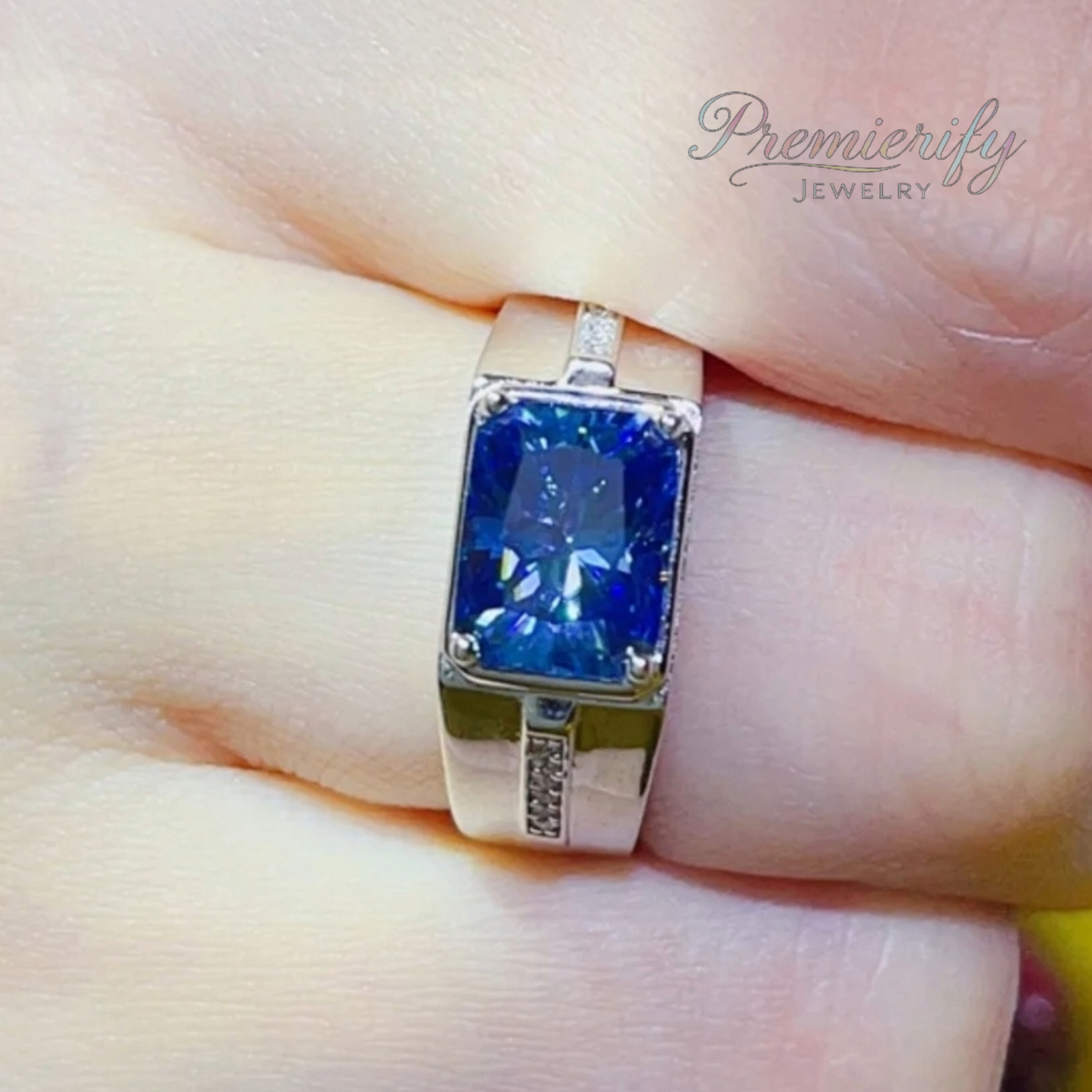 Lume Bleu™ 2ct Blue East West Bezel Moissanite Statement Ring