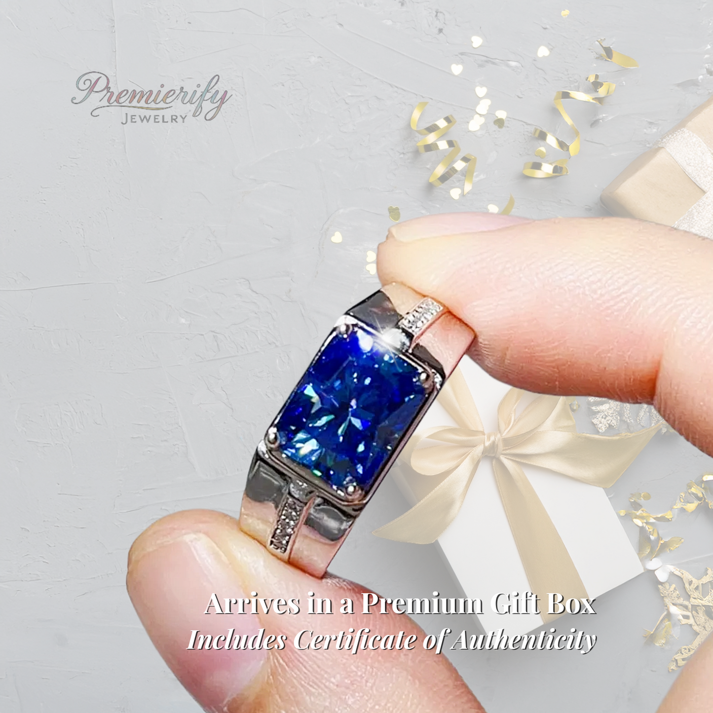 Lume Bleu™ 2ct Blue East West Bezel Moissanite Statement Ring