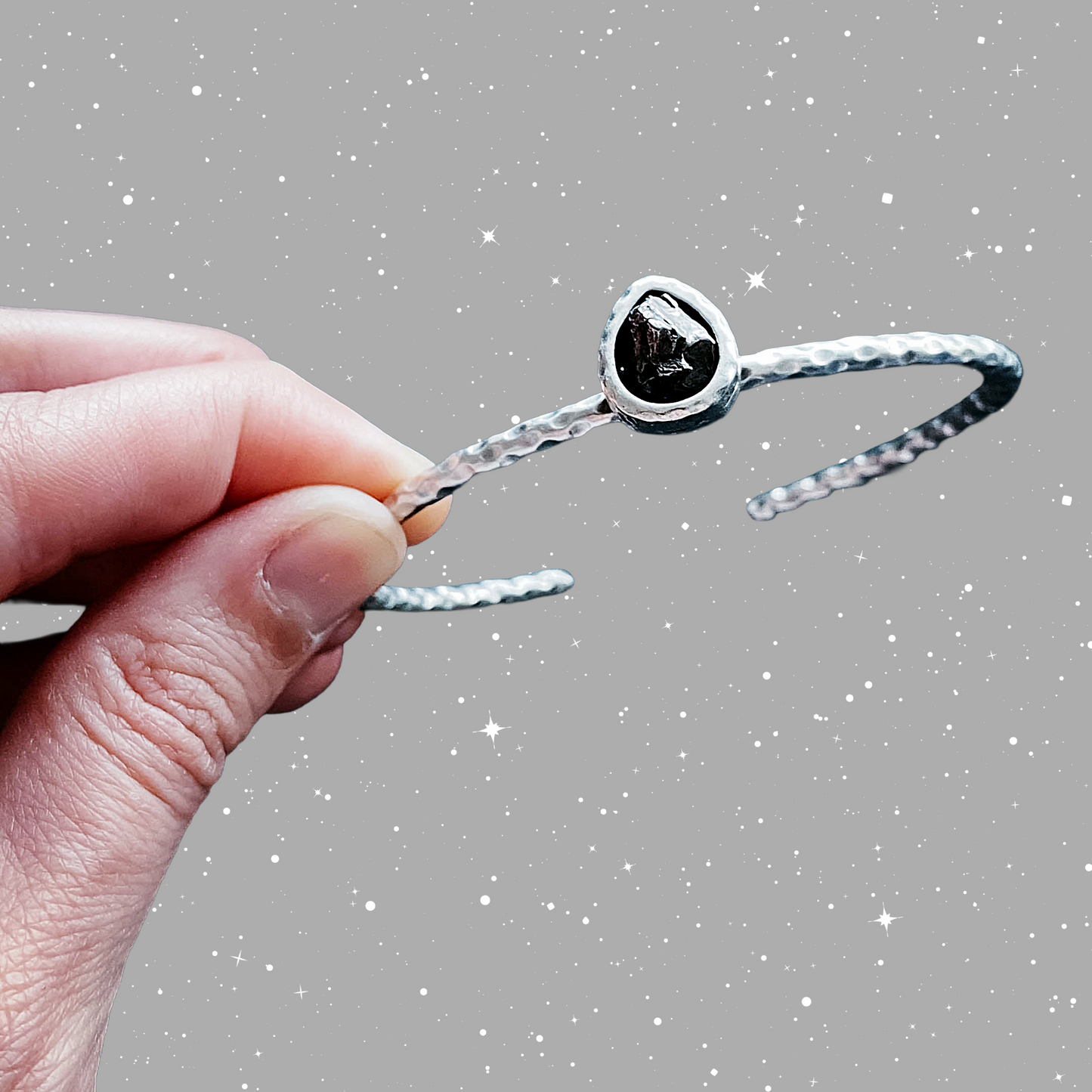 Teardrop Meteorite – Textured Silver Cuff Bracelet
