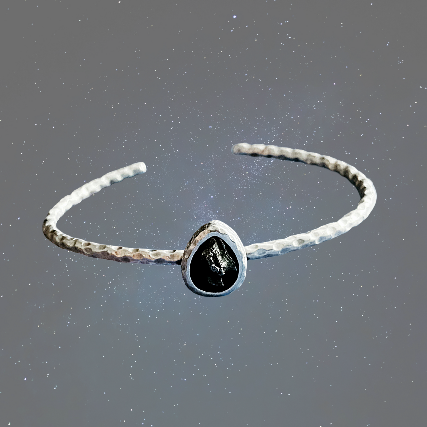 Teardrop Meteorite – Textured Silver Cuff Bracelet