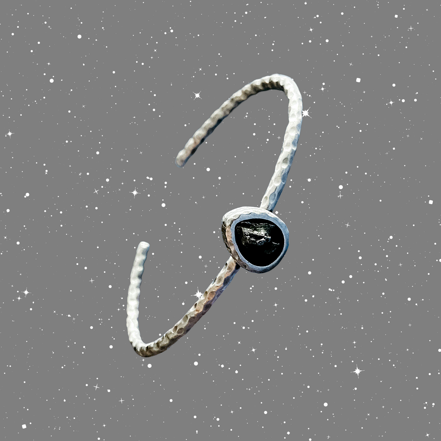 Teardrop Meteorite – Textured Silver Cuff Bracelet