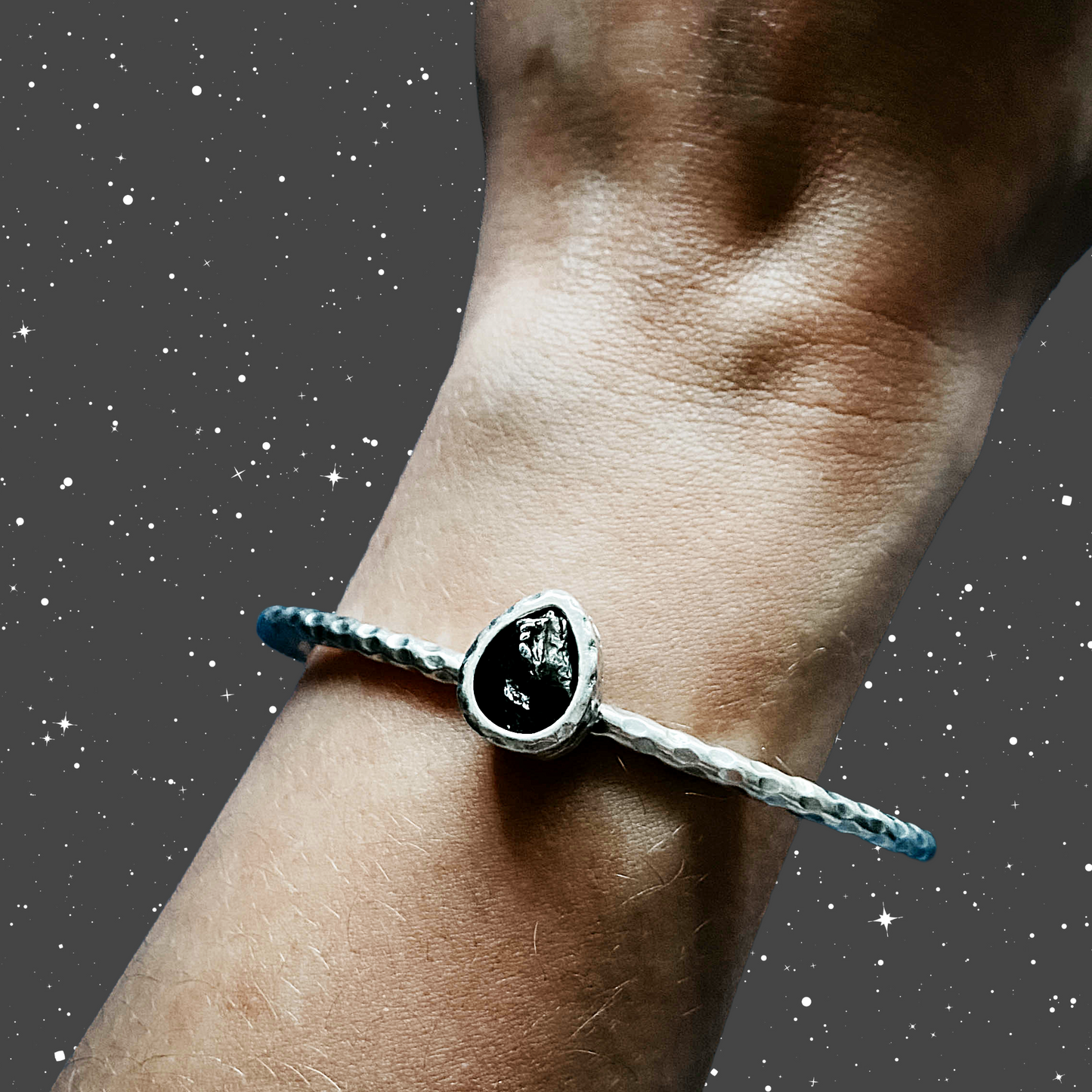 Teardrop Meteorite – Textured Silver Cuff Bracelet