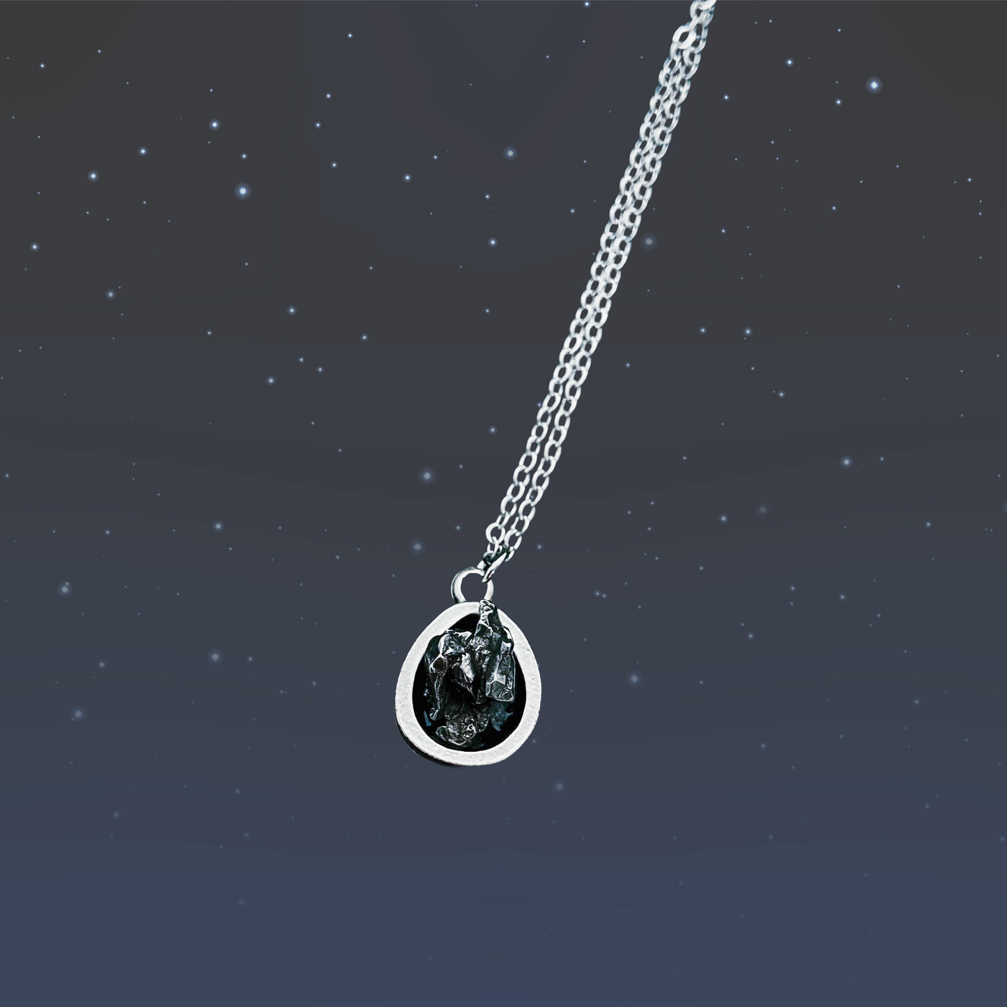 Small Teardrop Meteorite – Silver Cosmic Pendant Necklace