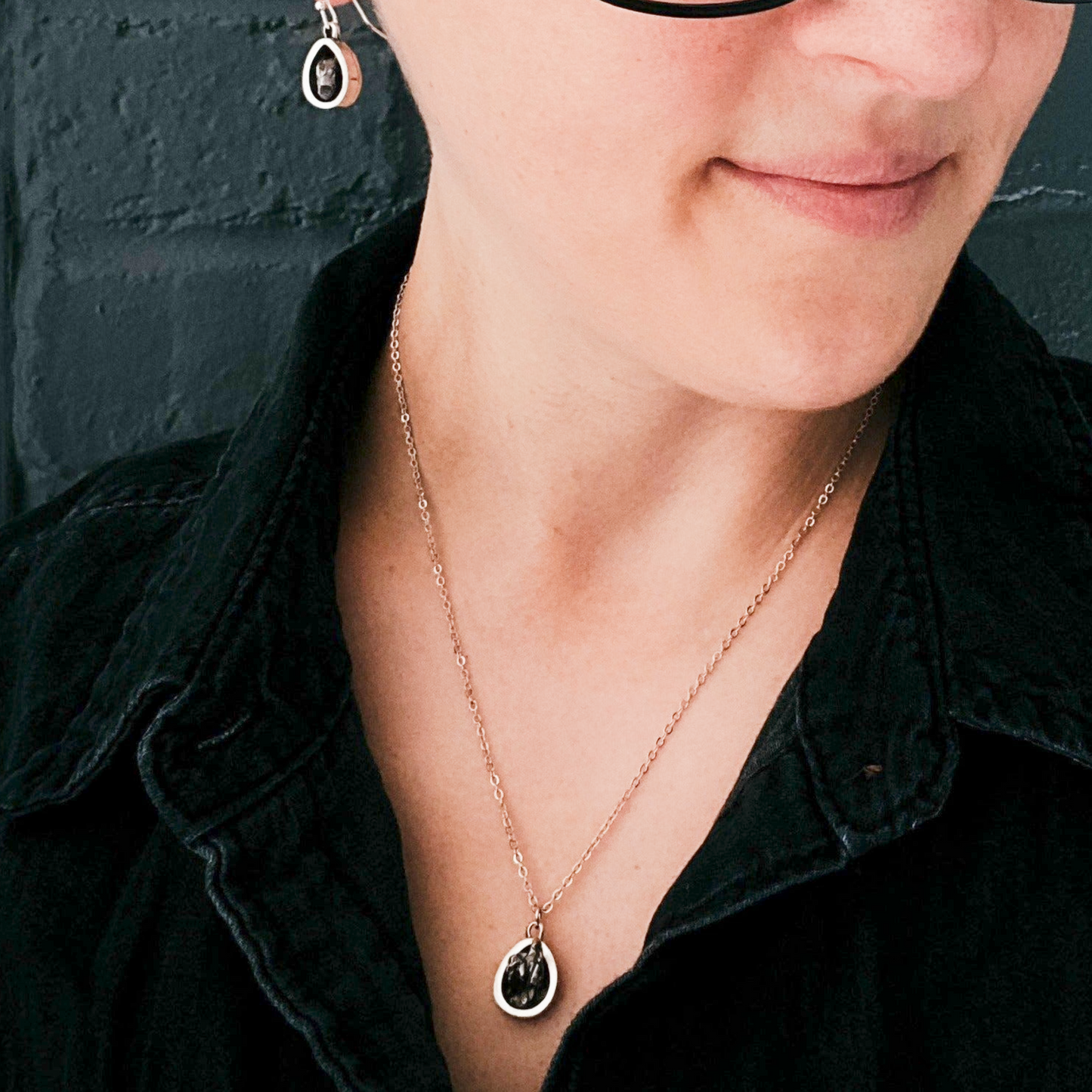 Small Teardrop Meteorite – Silver Cosmic Pendant Necklace