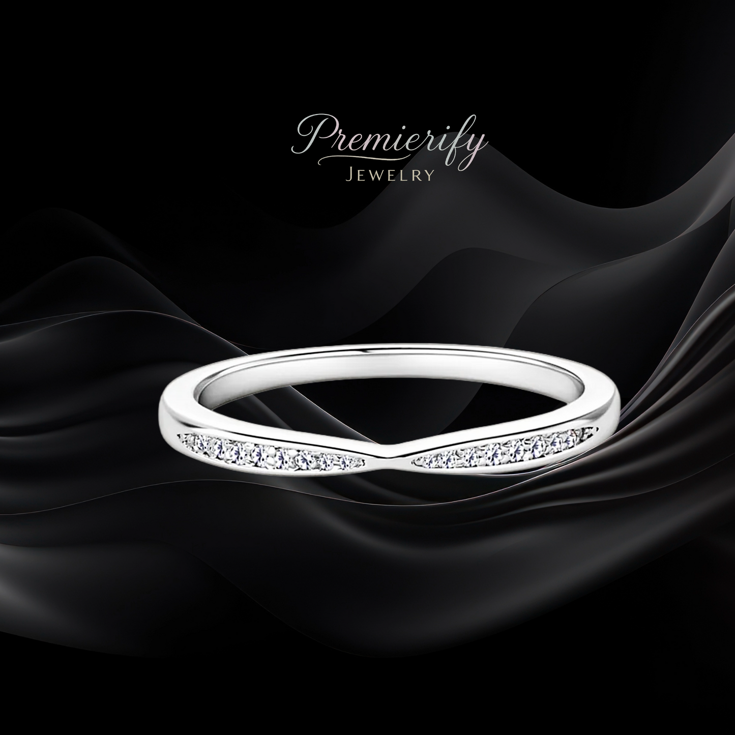 Stackable Moissanite Accent Ring Platinum Plated 925 Sterling Silver