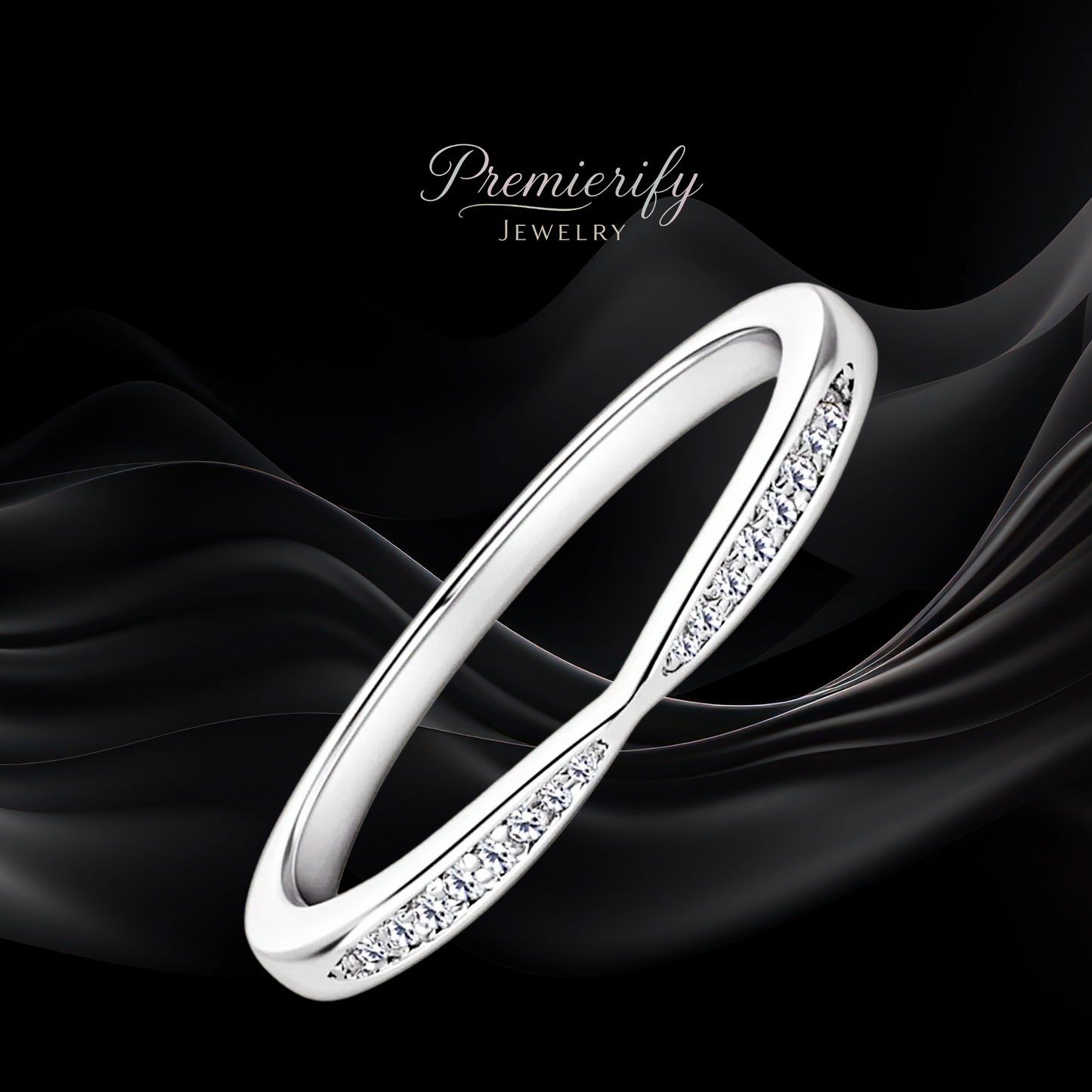 Stackable Moissanite Accent Ring Platinum Plated 925 Sterling Silver