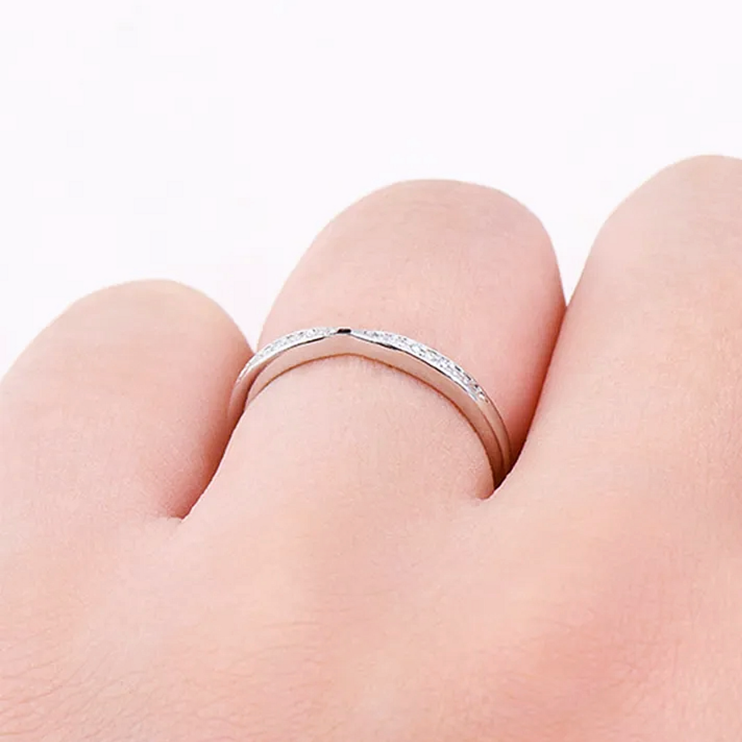 Stackable Moissanite Accent Ring Platinum Plated 925 Sterling Silver