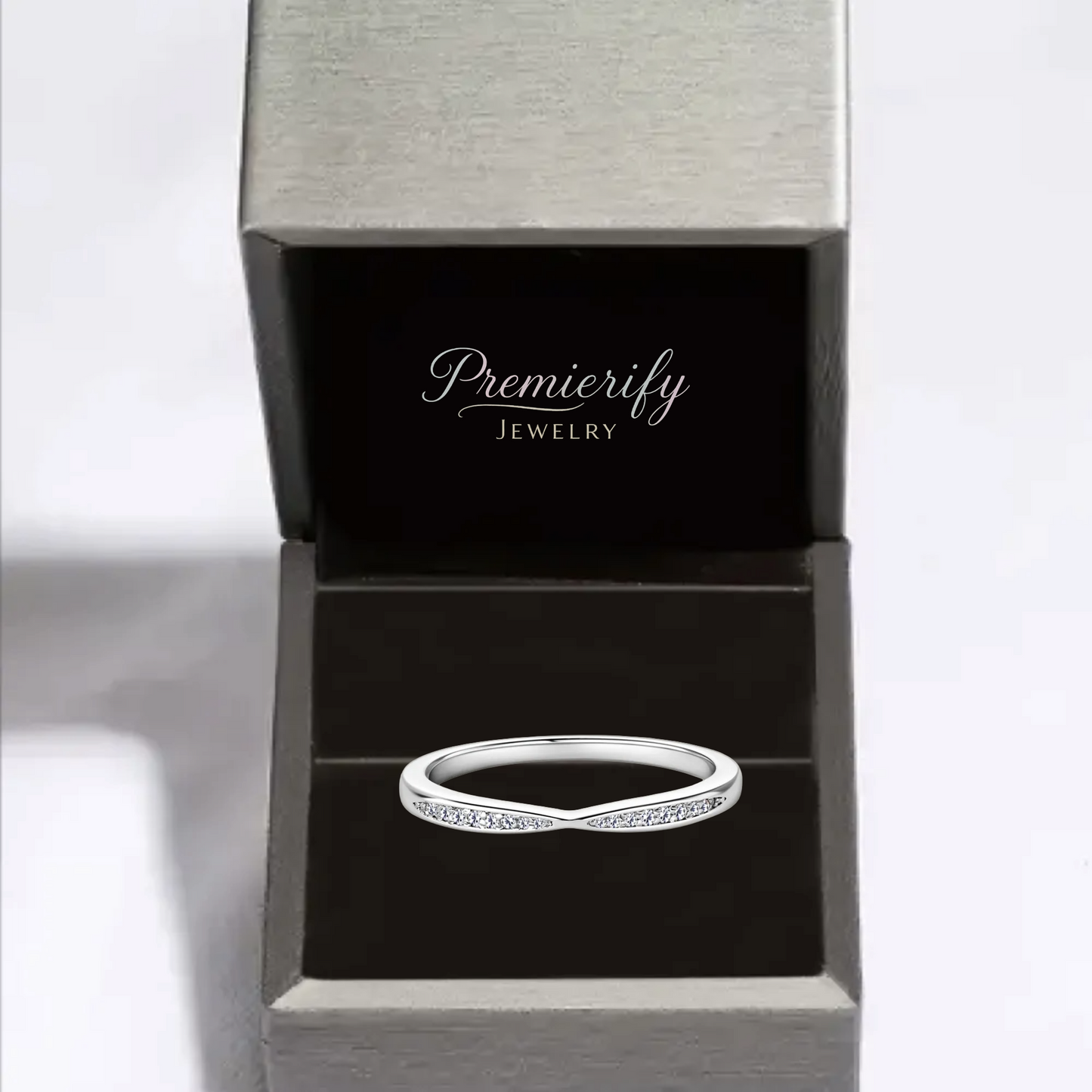 Stackable Moissanite Accent Ring Platinum Plated 925 Sterling Silver