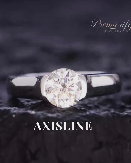 Axisline™ 1.5 Carat Moissanite Bezel Set 925 Silver Platium Plated Ring