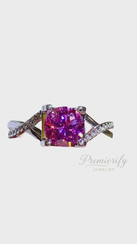 Premierify Fuchsia Glow Ring 1  Ct. Hot Pink Moissanite Ring